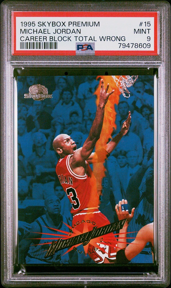 1995 Skybox Premium 15 Michael Jordan Career Block Total Wrong PSA 9