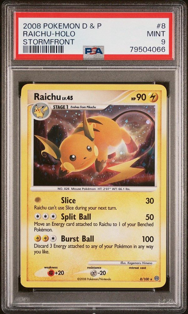 2008 Pokemon Diamond & Pearl Stormfront 8 Raichu-holo PSA 9