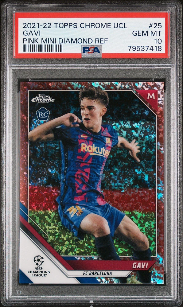 2021 Topps Chrome Uefa Champions League 25 Gavi Pink Mini Diamond Refractor PSA 10