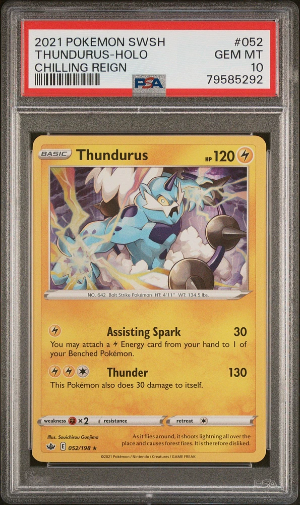 2021 Pokemon Sword & Shield Chilling Reign 052 Thundurus-holo PSA 10