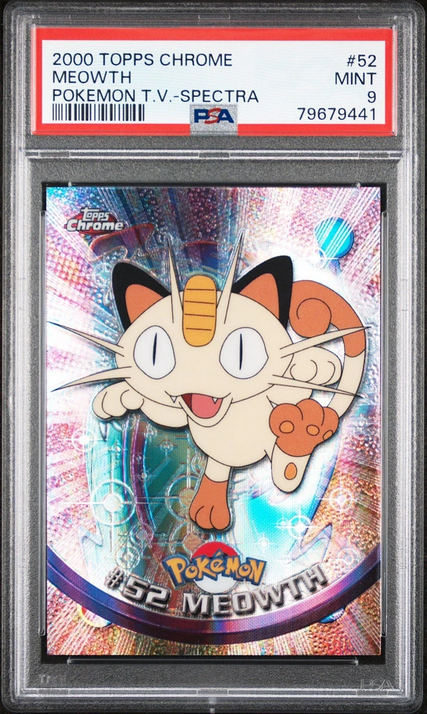 2000 Topps Chrome Pokemon T.v. 52 Meowth Spectra PSA 9