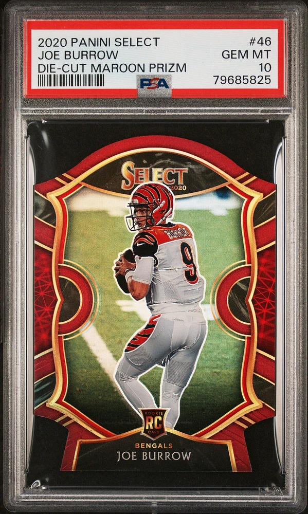 2020 Panini Select 46 Joe Burrow Die-cut Maroon Prizm PSA 10