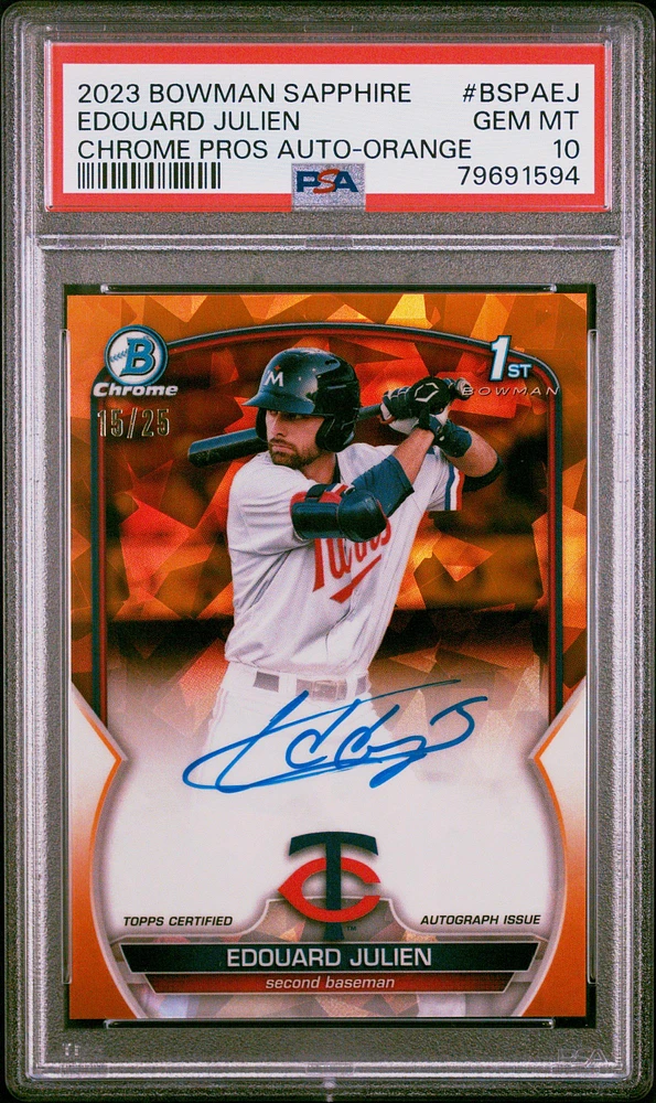 2023 Bowman Sapphire Edition Chrome Prospects Autographs Bspaej Edouard Julien Orange PSA 10