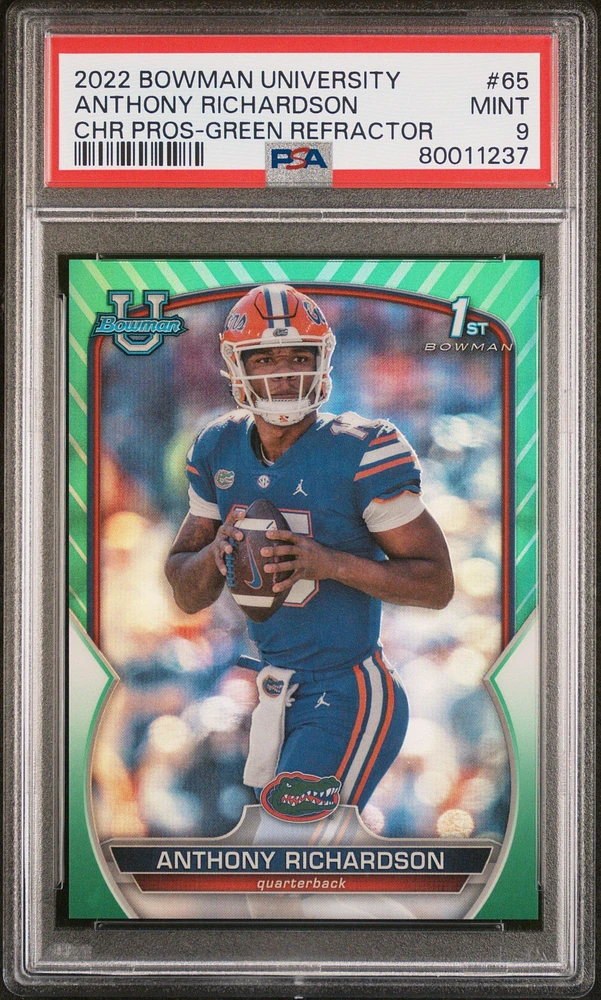 2022 Bowman University Chrome Prospects 65 Anthony Richardson Green Refractor PSA 9