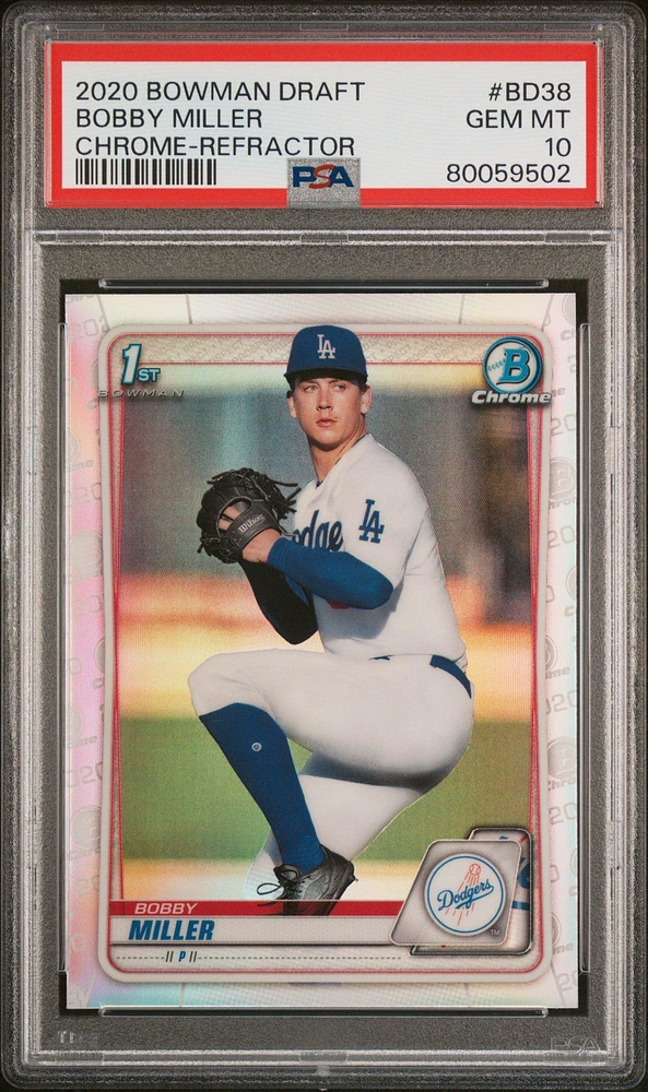 2020 Bowman Draft Bd38 Bobby Miller Chrome-refractor PSA 10