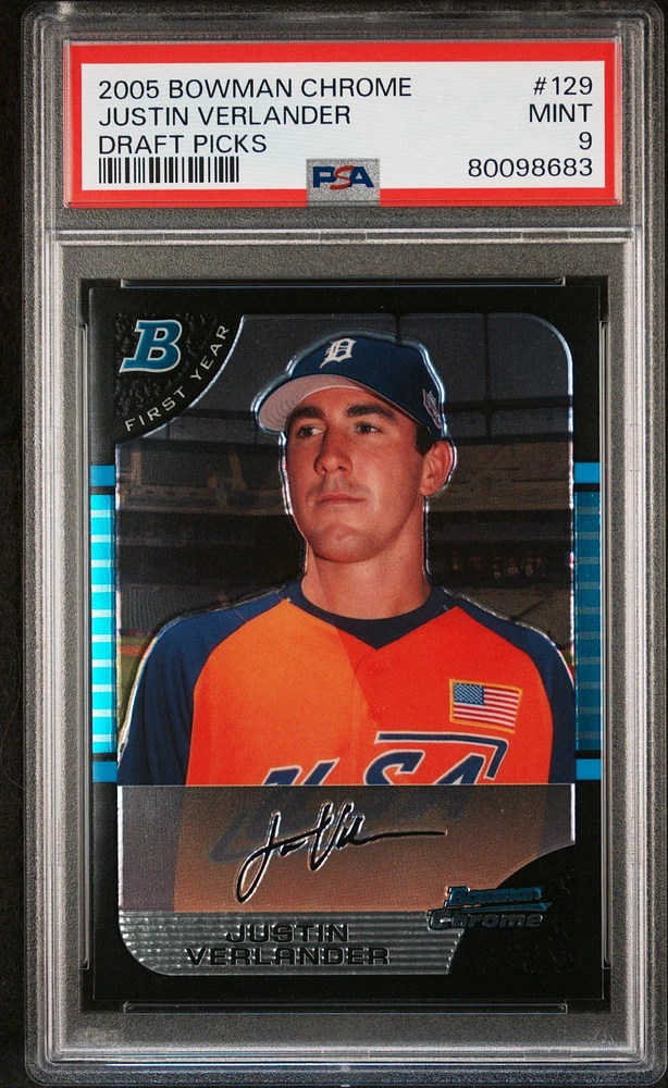 2005 Bowman Chrome Draft Picks 129 Justin Verlander PSA 9