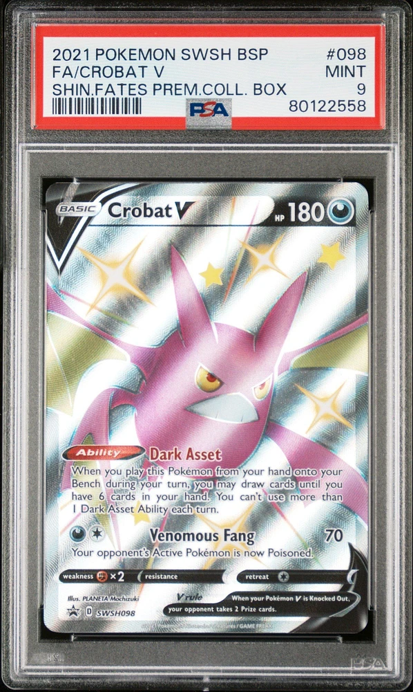 2021 Pokemon Swsh Black Star Promo 098 Full Art/crobat V Shining Fates Premium Collection Box PSA
