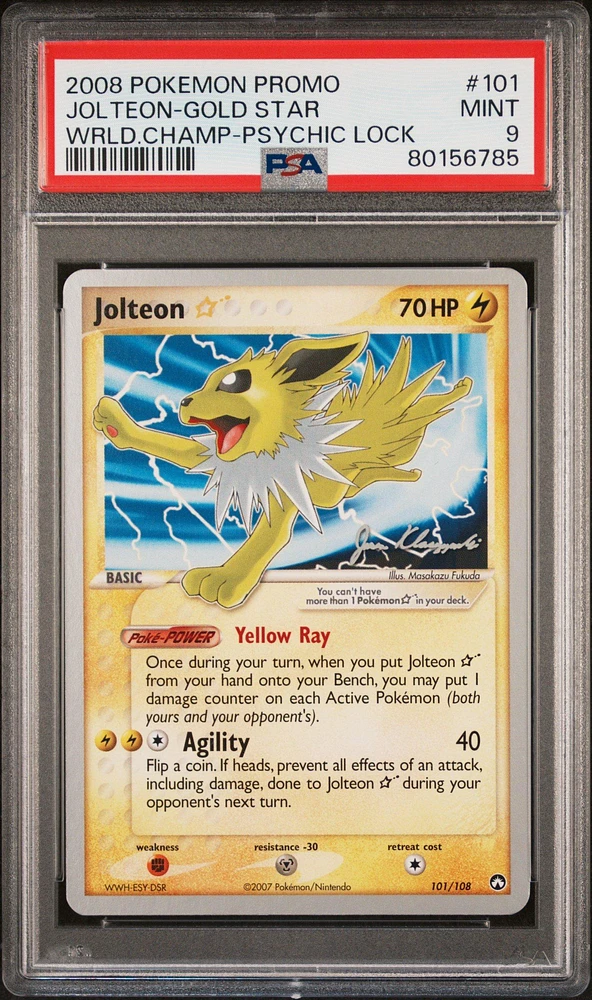 2008 Pokemon World Championships Promo 101 Jolteon-gold Star Psychic Lock PSA 9