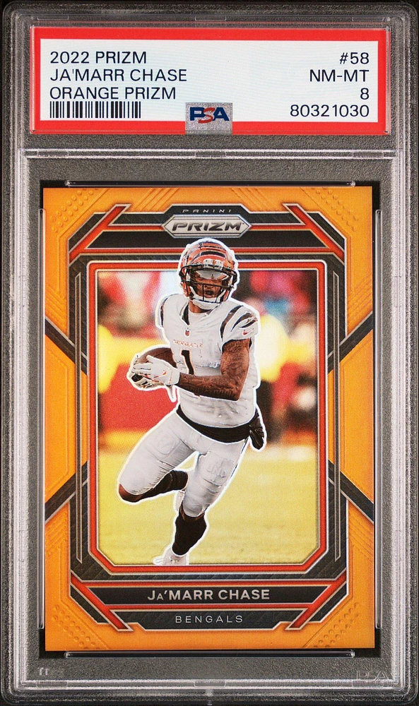 2022 Panini Prizm 58 Ja'marr Chase Orange Prizm PSA 8