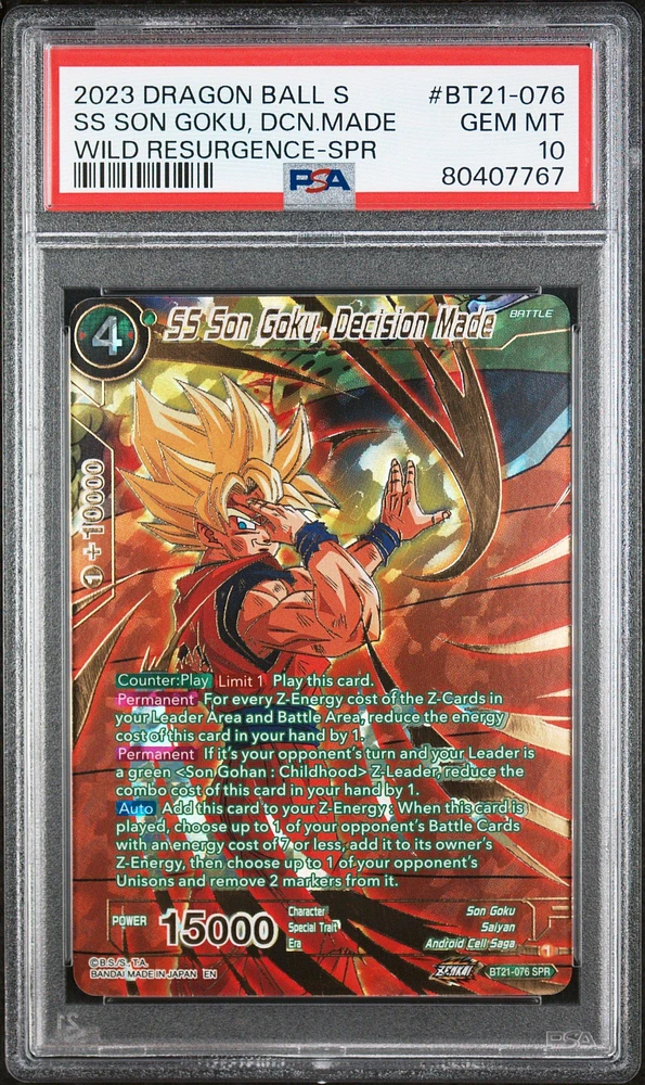 2023 Dragon Ball Super Card Game Series 21 Wild Resurgence Bt21-076 Ss Son Goku, Decision Made Special Rare PSA 10