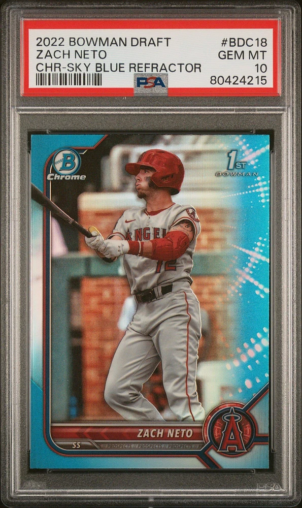 2022 Bowman Draft Bdc18 Zach Neto Chrome-sky Blue Refractor PSA 10