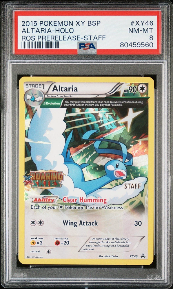 2015 Pokemon Xy Black Star Promos Xy46 Altaria-holo Roaring Skies Prerelease-staff PSA 8