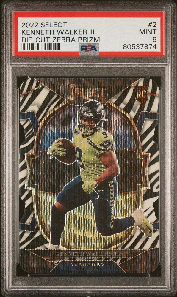 2022 Panini Select 2 Kenneth Walker Iii Die-cut Zebra Prizm PSA 9