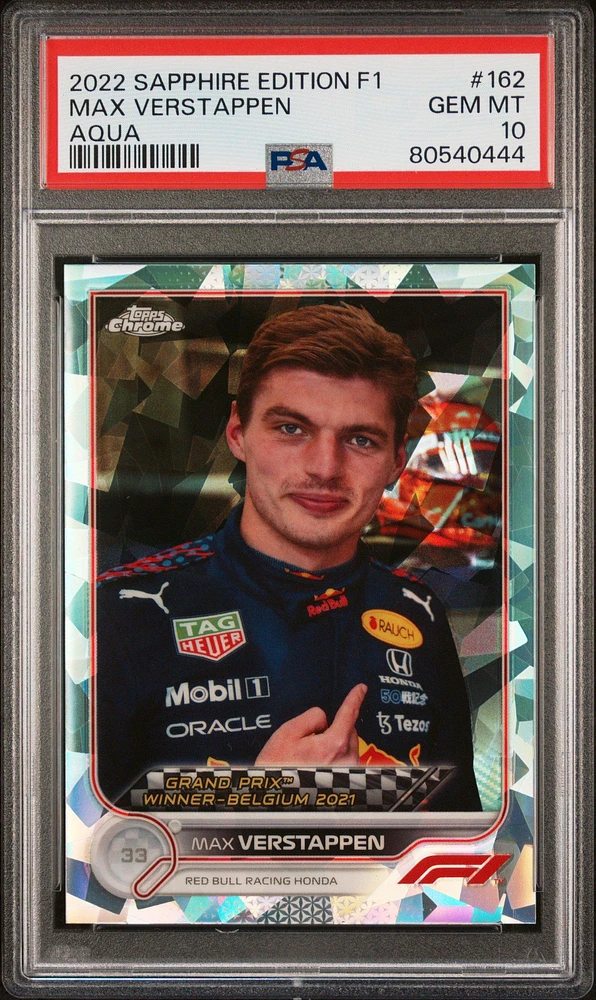 2022 Topps Chrome Formula 1 Sapphire Edition 162 Max Verstappen Aqua PSA 10