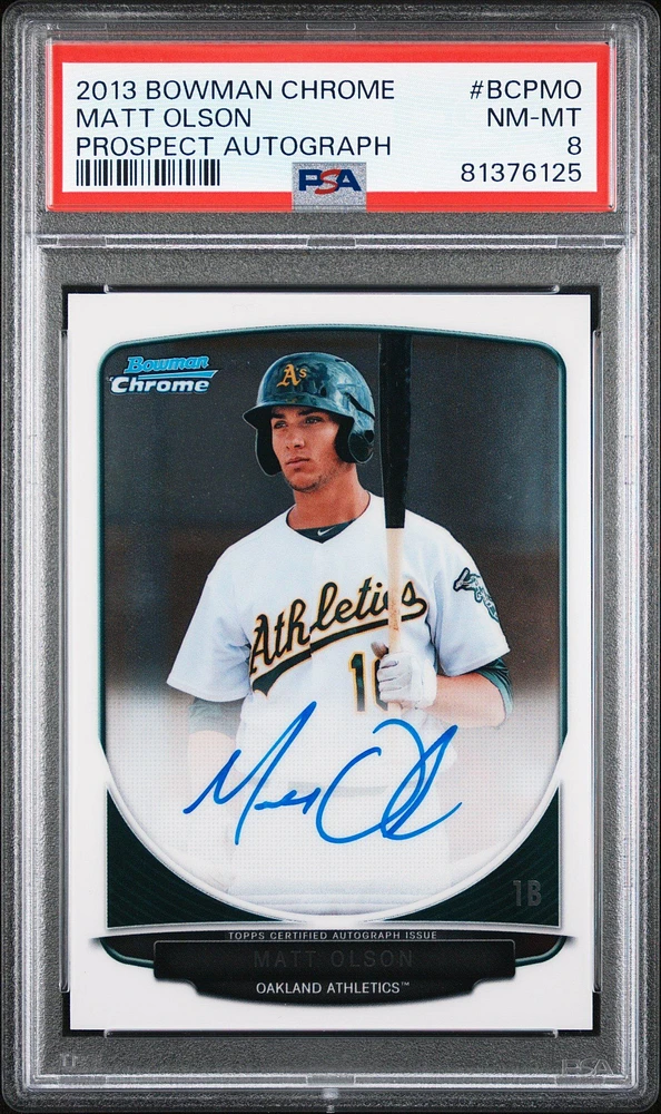2013 Bowman Chrome Prospect Autograph Bcpmo Matt Olson PSA 8