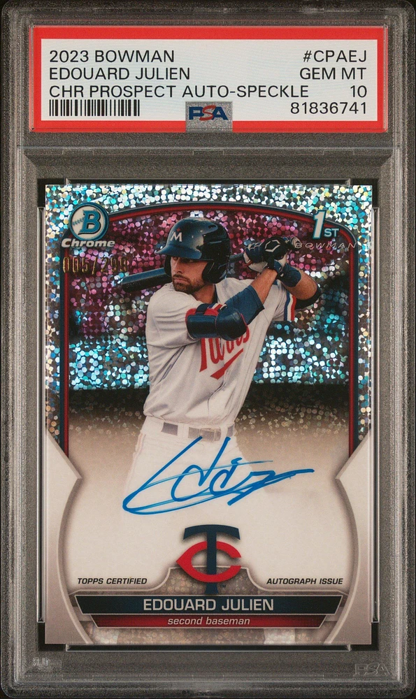 2023 Bowman Chrome Prospect Autographs Cpaej Edouard Julien Speckle Refractor PSA 10