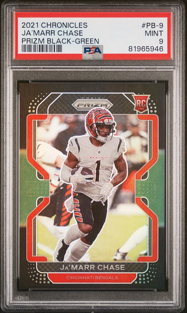 2021 Panini Chronicles Prizm Black Pb-9 Ja’marr Chase Green PSA 9