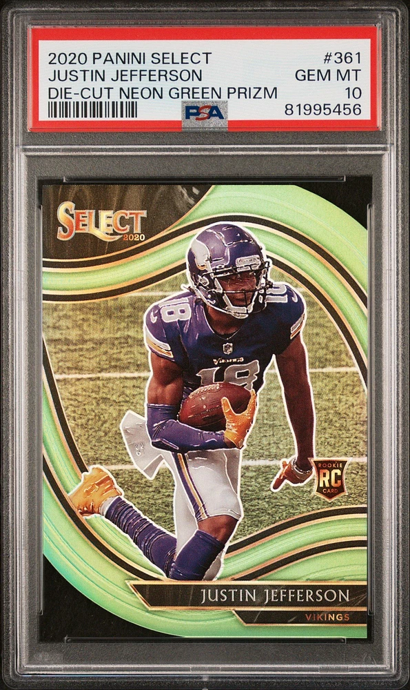 2020 Panini Select 361 Justin Jefferson Die-cut Neon Green Prizm PSA 10