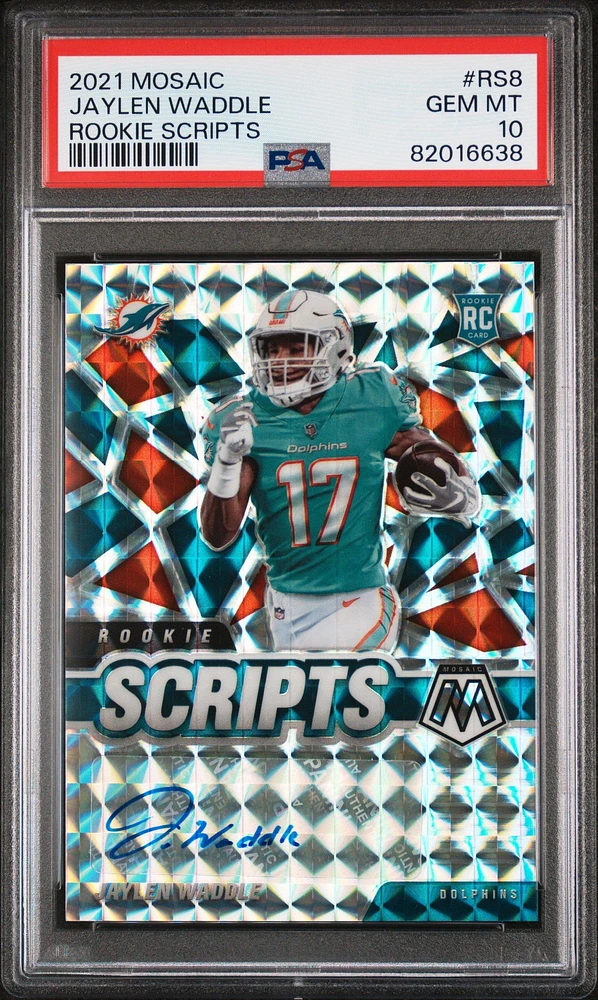 2021 Panini Mosaic Rookie Scripts Rs8 Jaylen Waddle PSA 10