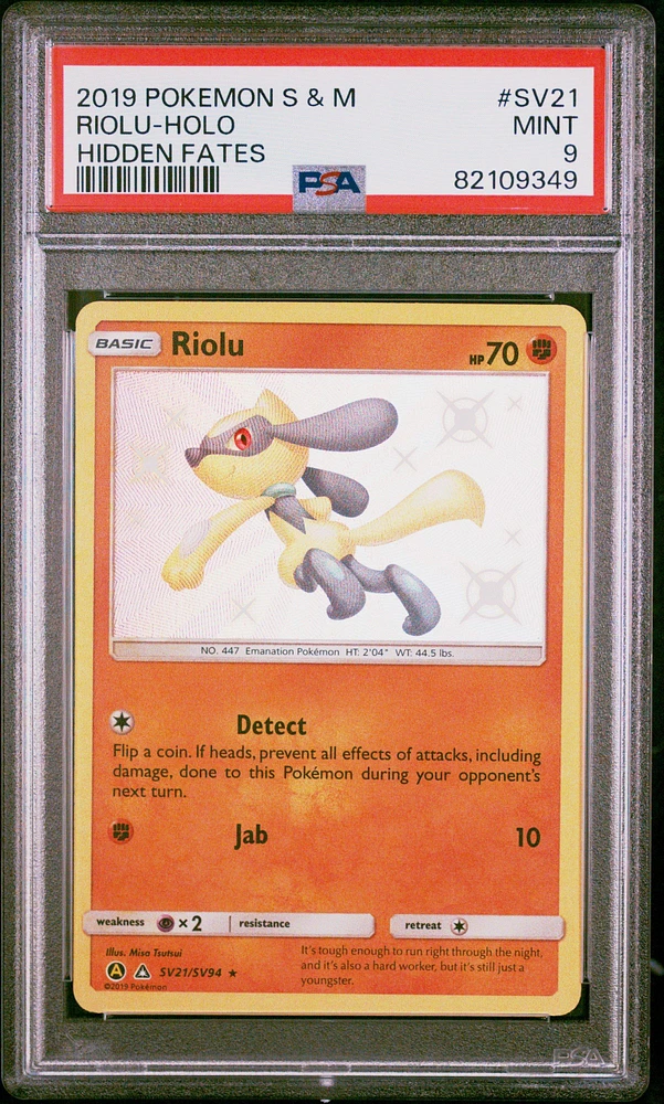 2019 Pokemon Sun & Moon Hidden Fates Sv21 Riolu PSA 9