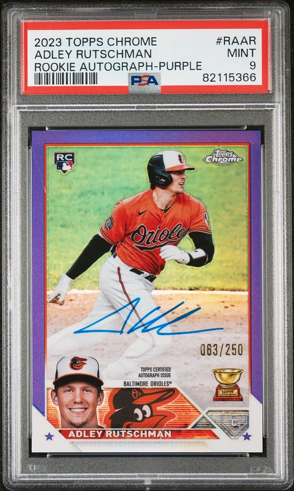 2023 Topps Chrome Rookie Autograph Raar Adley Rutschman Purple Refractor PSA 9