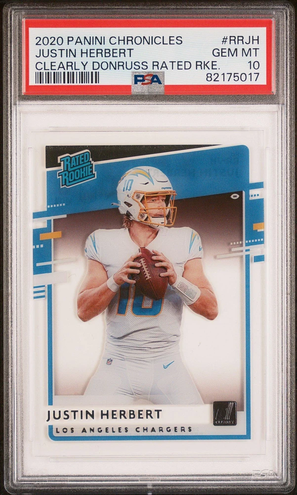 2020 Panini Chronicles Clearly Donruss Rated Rookies Rrjh Justin Herbert PSA 10