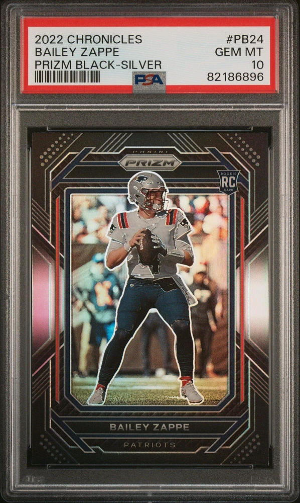 2022 Panini Chronicles Prizm Black Pb24 Bailey Zappe Silver PSA 10