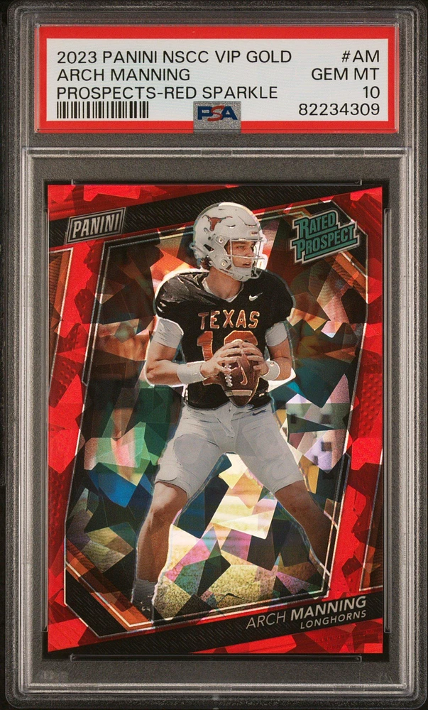 2023 Panini National Vip Gold Prospects Am Arch Manning Red Sparkle PSA 10