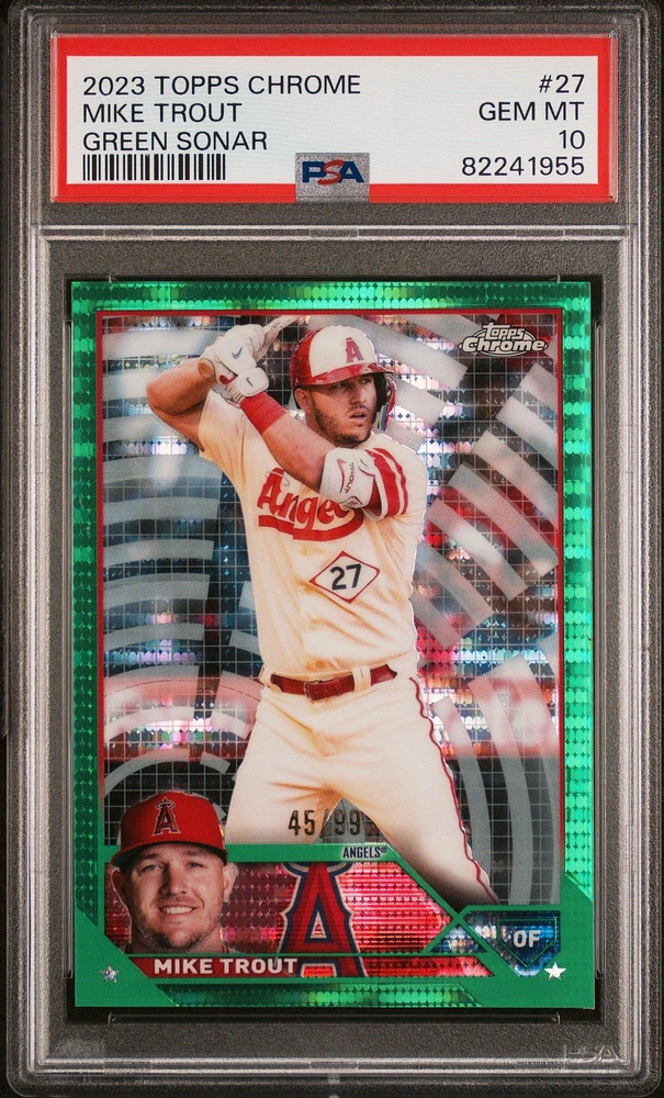 2023 Topps Chrome 27 Mike Trout Green Sonar Refractor PSA 10