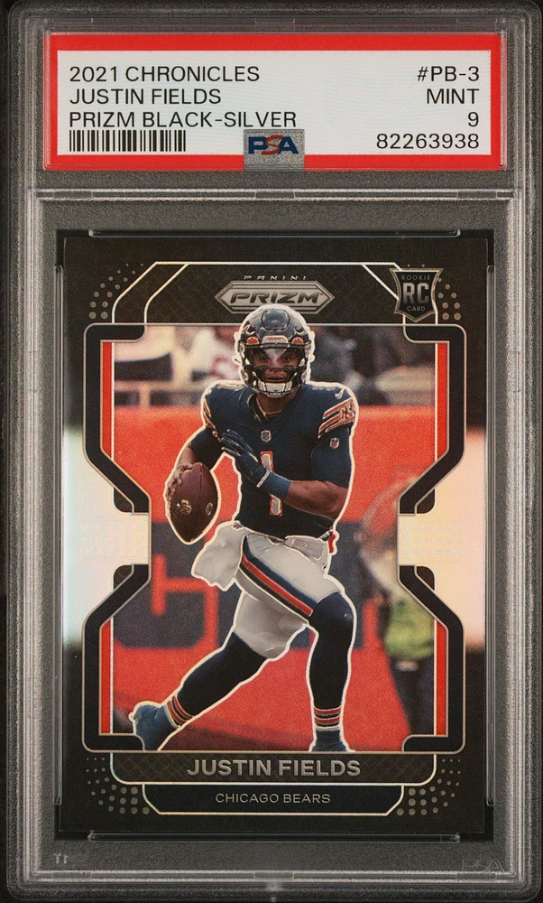 2021 Panini Chronicles Prizm Black Pb-3 Justin Fields Silver PSA 9