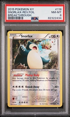 2015 Pokemon Xy Breakthrough 118 Snorlax-reverse Foil PSA 8