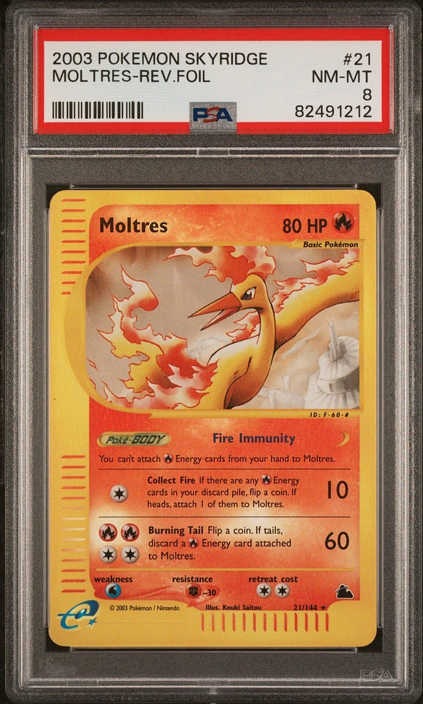 2003 Pokemon Skyridge 21 Moltres-reverse Foil PSA 8