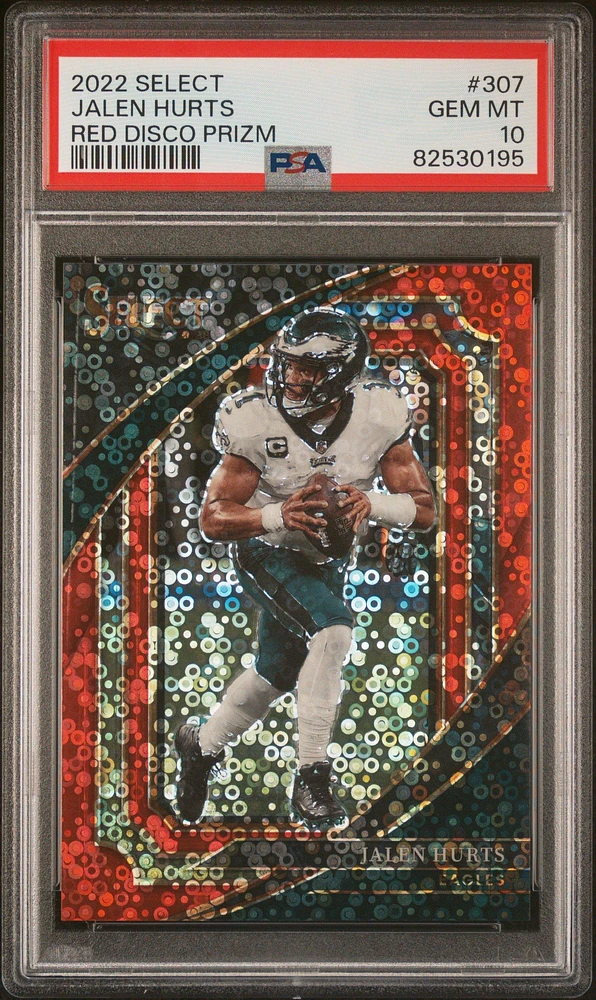 2022 Panini Select 307 Jalen Hurts Red Disco Prizm PSA 10