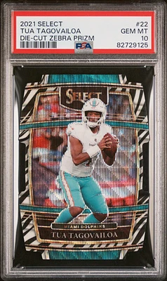 2021 Panini Select 22 Tua Tagovailoa Die-cut Zebra Prizm PSA 10