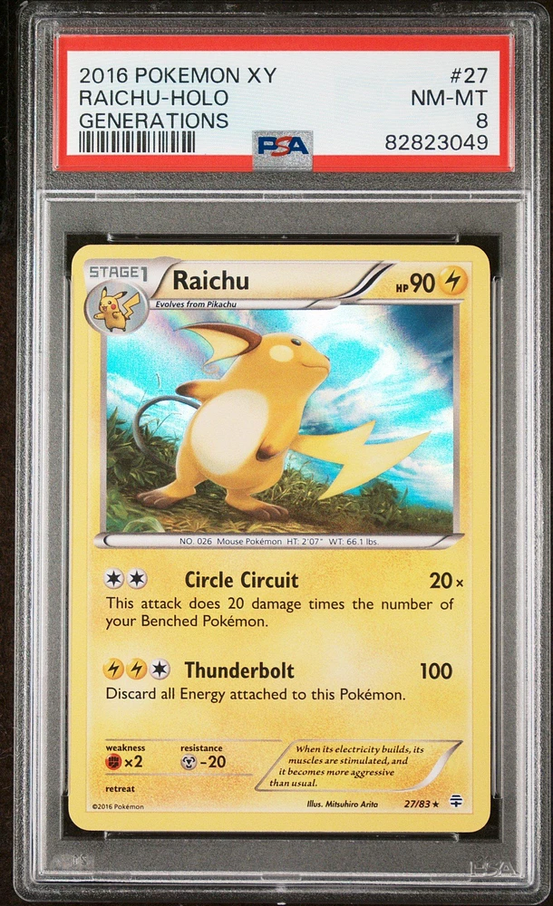 2016 Pokemon Xy Generations 27 Raichu-holo PSA 8