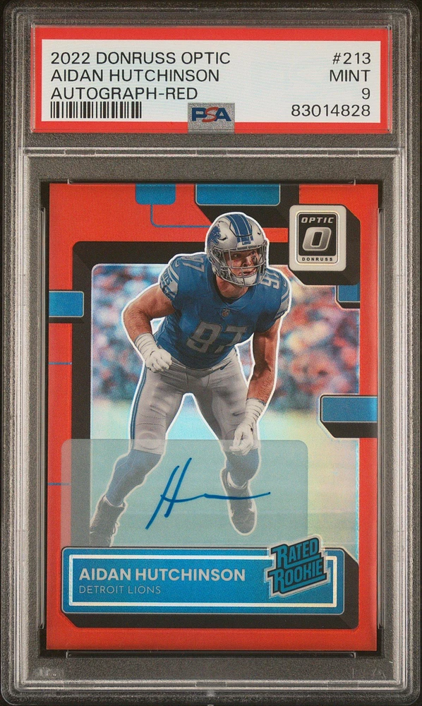 2022 Panini Donruss Optic 213 Aidan Hutchinson Autograph-red PSA 9