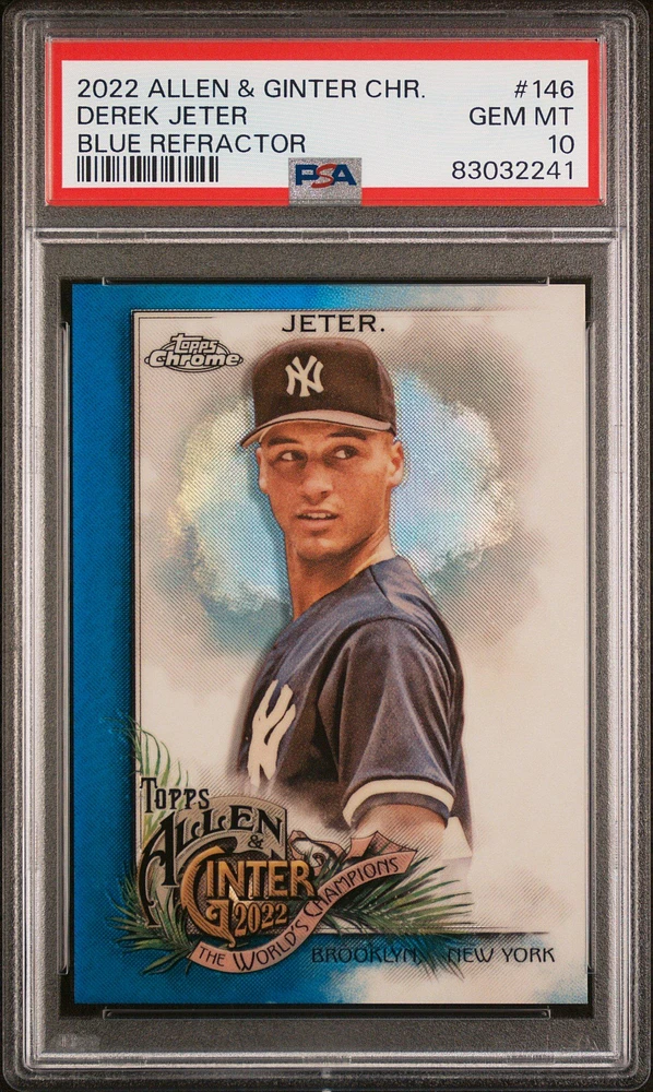 2022 Topps Allen & Ginter Chrome 146 Derek Jeter Blue Refractor PSA 10