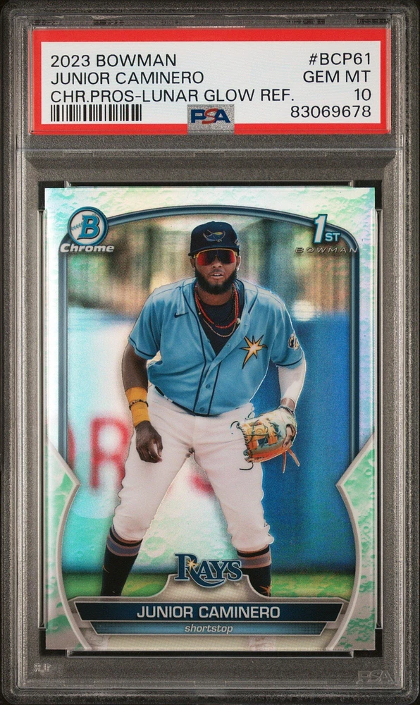 2023 Bowman Chrome Prospects Bcp61 Junior Caminero Lunar Glow Refractor PSA 10