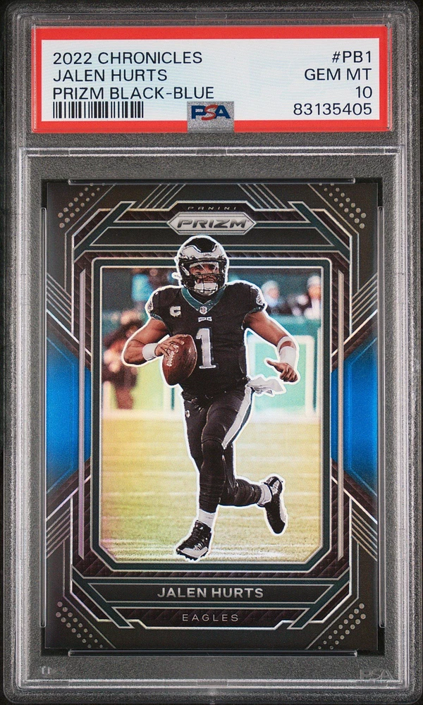 2022 Panini Chronicles Prizm Black Pb1 Jalen Hurts Blue PSA 10