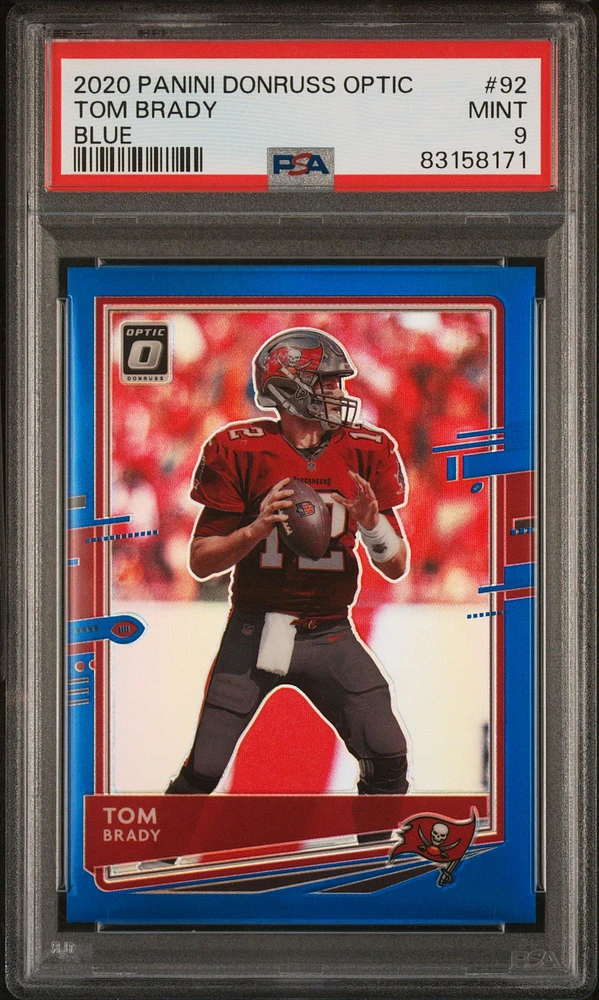 2020 Panini Donruss Optic 92 Tom Brady Blue PSA 9