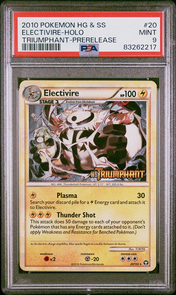 2010 Pokemon Heartgold & Soulsilver Triumphant 20 Electivire-holo Prerelease PSA 9