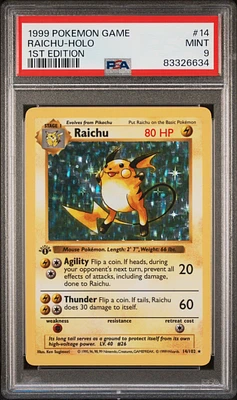 1999 Pokemon Game 14 Raichu-holo 1st Edition PSA 9