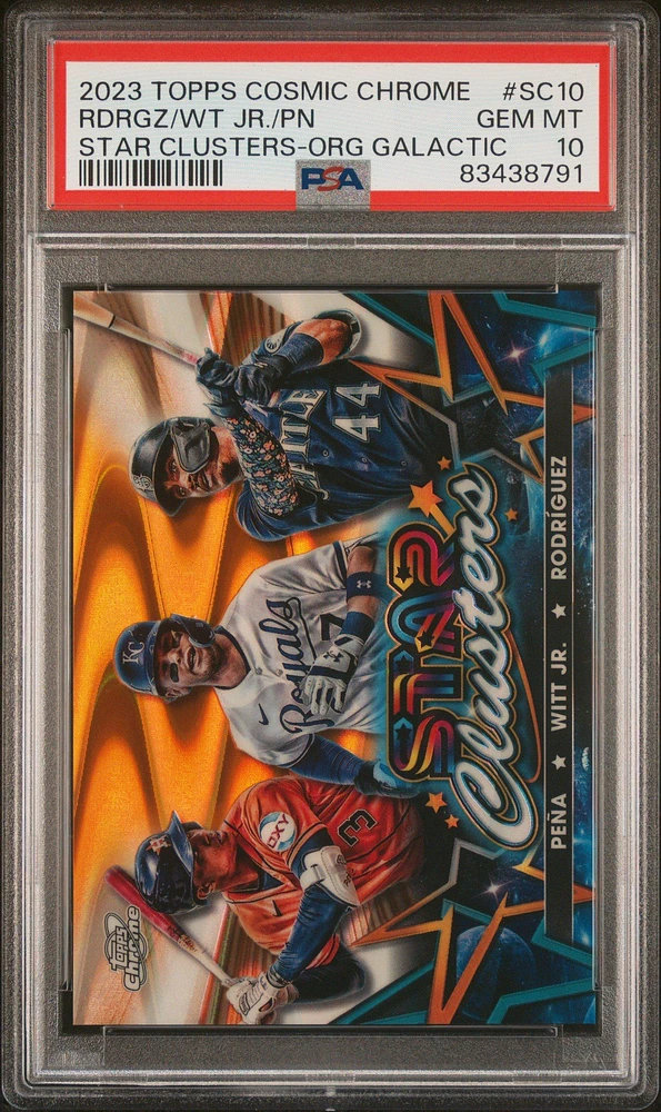 2023 Topps Cosmic Chrome Star Clusters Sc10 Julio Rodriguez/bobby Witt Jr./jeremy Pena Orange Galactic PSA 10