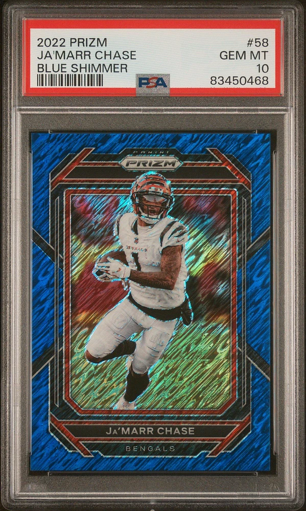 2022 Panini Prizm 58 Ja'marr Chase Blue Shimmer PSA 10