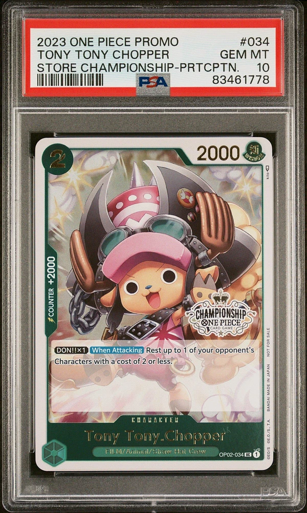 2023 One Piece Promos 034 Tony Tony Chopper Store Championship-participation PSA 10