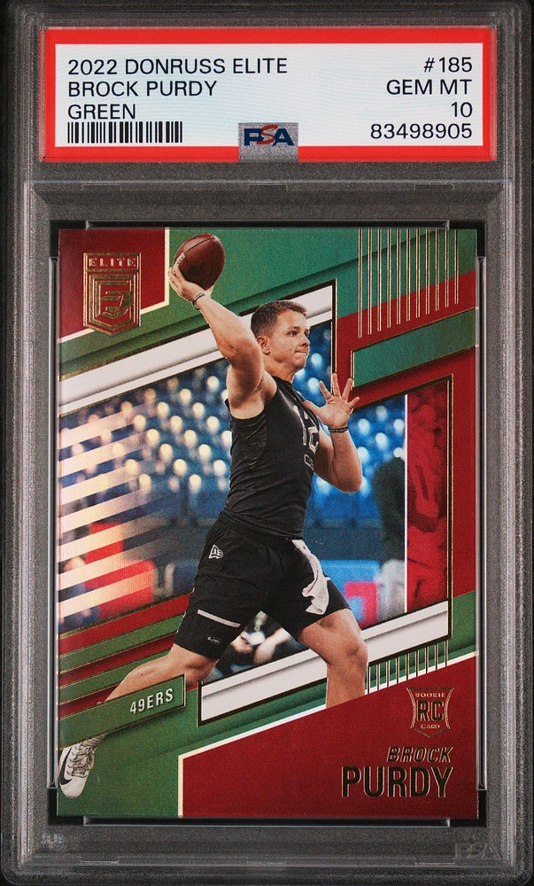 2022 Panini Donruss Elite 185 Brock Purdy Green PSA 10