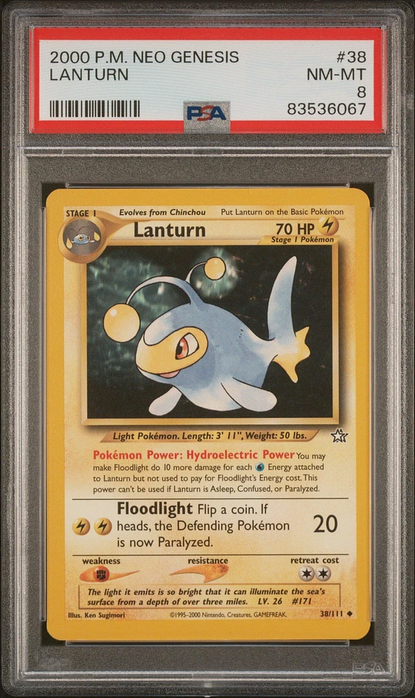 2000 Pokemon Neo Genesis 38 Lanturn PSA 8