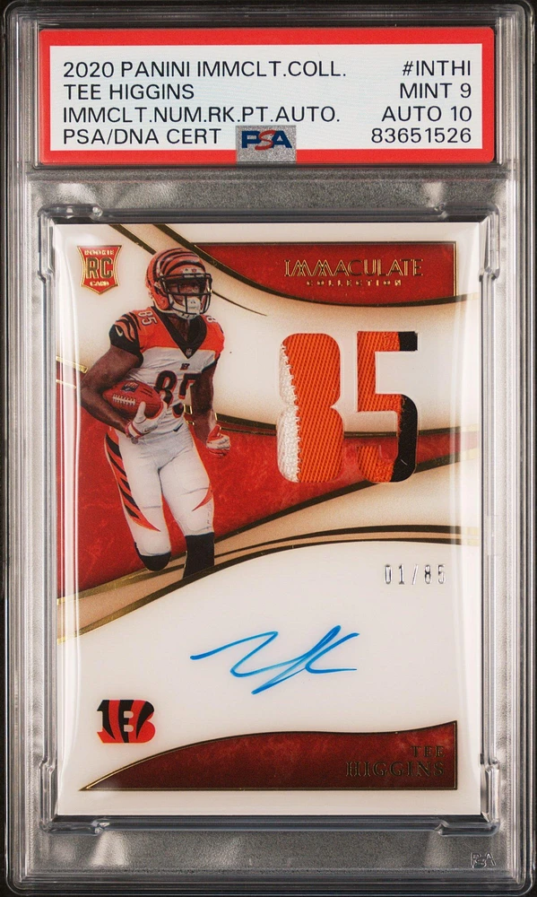 2020 Panini Immaculate Collection Immaculate Numbers Rookie Patch Autographs Inthi Tee Higgins PSA 9
