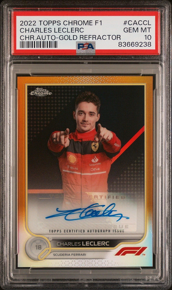 2022 Topps Chrome Formula 1 Chrome Autographs Caccl Charles Leclerc Gold Refractor PSA 10
