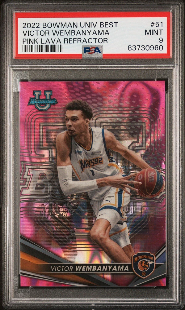 2022 Bowman University Best 51 Victor Wembanyama Pink Lava Refractor PSA 9